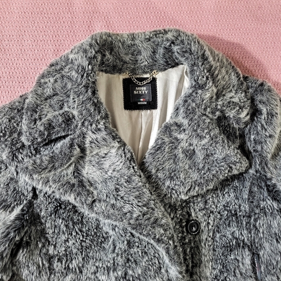 MISS SIXTY Made in Italy Fitted Faux Fur Coat Mid-Length Jacket Snap Gray Size M - Picture 4 of 16